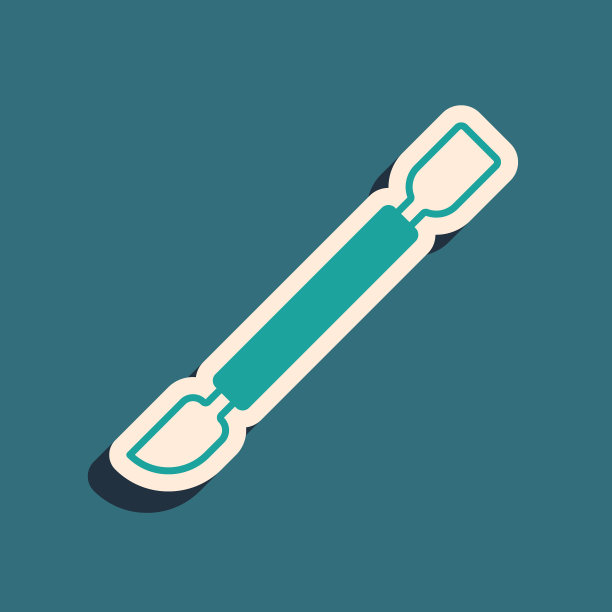 绿色角质层推动者图标孤立在绿色背景。修指甲的工具。长长的阴影风格。向量图片下载