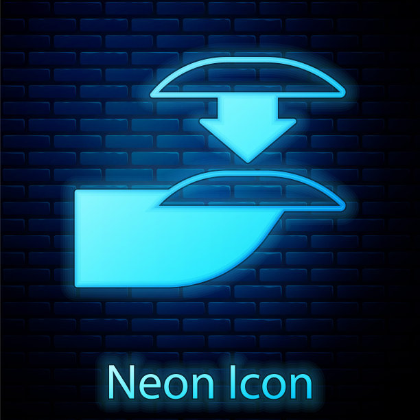 发光的霓虹灯组假指甲指甲图标隔离在砖墙背景。指甲油颜色调色板。人工指甲。向量图片下载