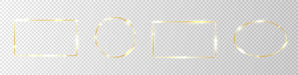金色发光的框架在透明的背景。金色的边界。彰显奢华广场、圆形设计元素。婚礼装饰。圣诞行寄宿生。魔法效果的模板。矢量图图片下载