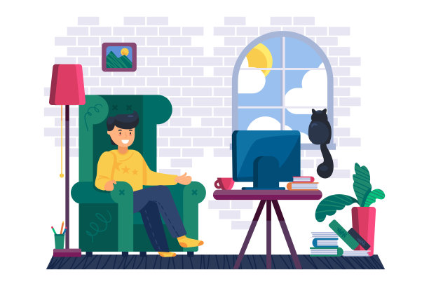 男人在客厅里看电视矢量图图片下载