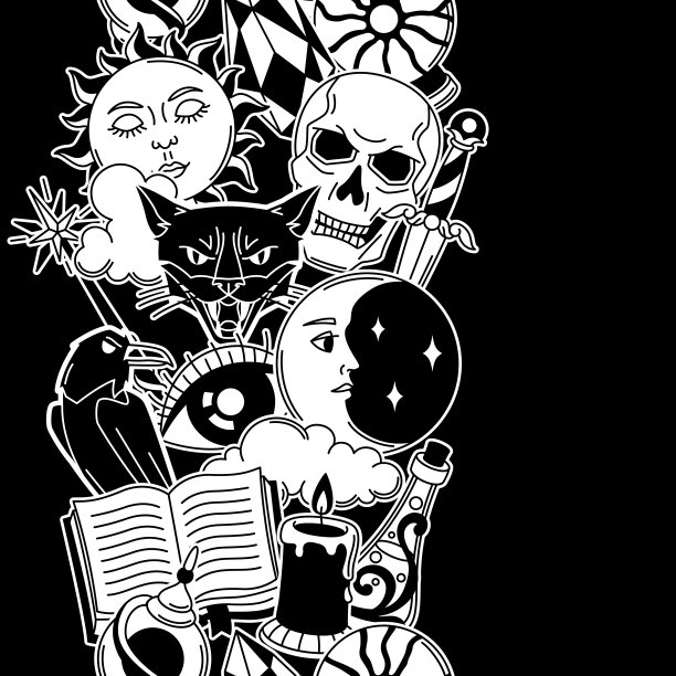 魔法无缝模式与神秘的项目。神秘主义，炼金术，精神象征。图片下载