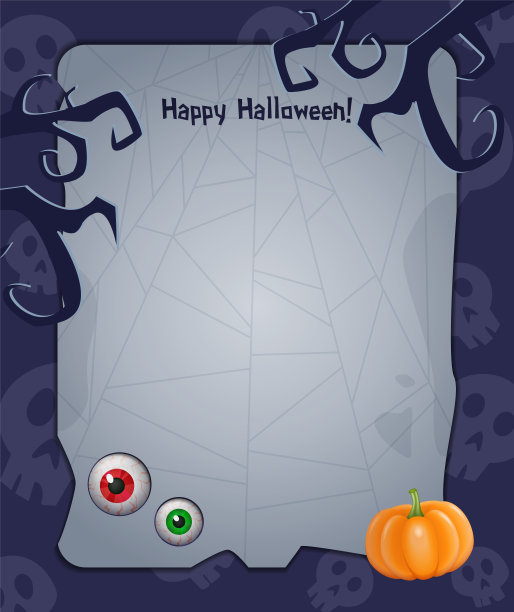 万圣节背景与空白纸，南瓜，眼睛和令人毛骨悚然的树枝图片下载