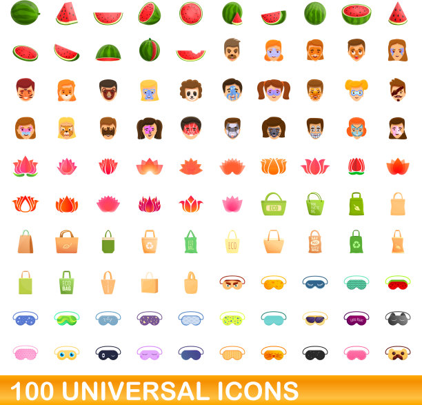 100个通用图标设置卡通风格图片下载