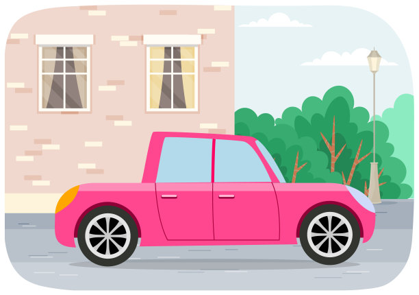 卡通风格的现代停车场沿着城镇街道。车辆在城市街道上行驶图片下载