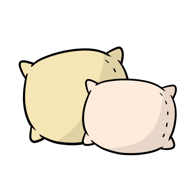 的枕头。大大小小的物体。卡通平面插图。黄色和粉色的软垫。卧室和床的睡眠元素图片下载