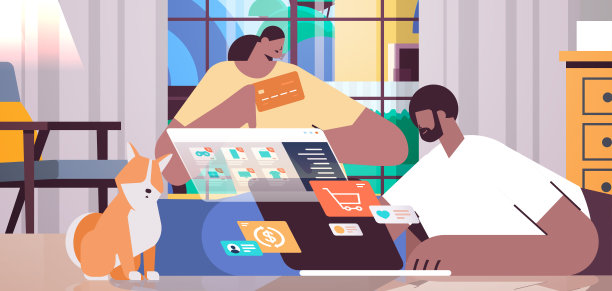 非裔美国夫妇用信用卡使用笔记本电脑网上购物概念男人女人一起订购商品图片下载