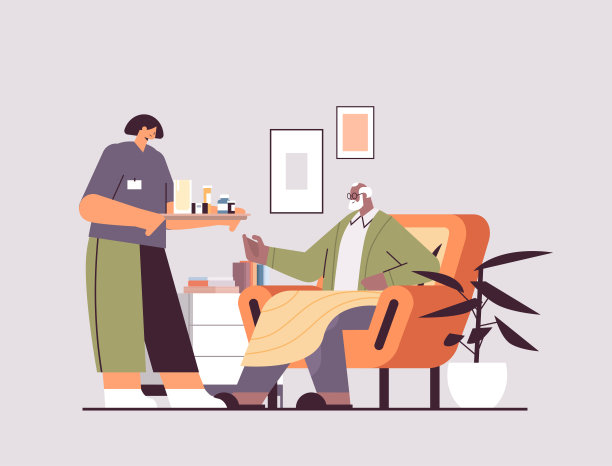 女护士或志愿者为老年男性患者提供药物、家庭护理服务、保健和社会支持图片下载