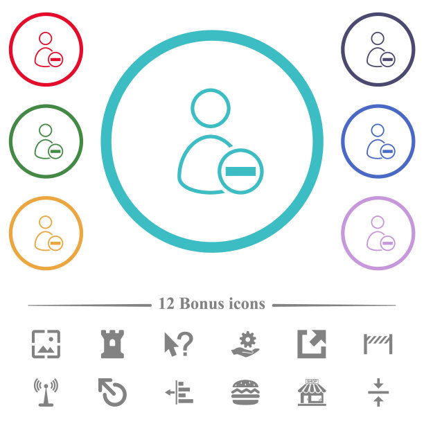 删除圆形轮廓中的用户平面颜色图标图片下载