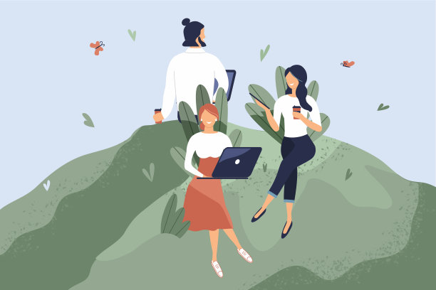 坐在绿色草坪上的办公室职员图片下载