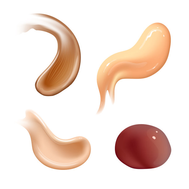 一套逼真的化妆品霜涂抹。不同肤色的爽肤水。洗剂光滑涂抹孤立的矢量纹理在白色的背景。图片下载