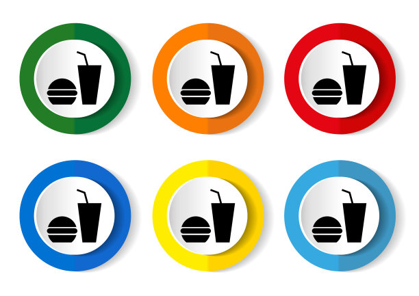 快餐图标设置平面设计按钮上的白色图片下载