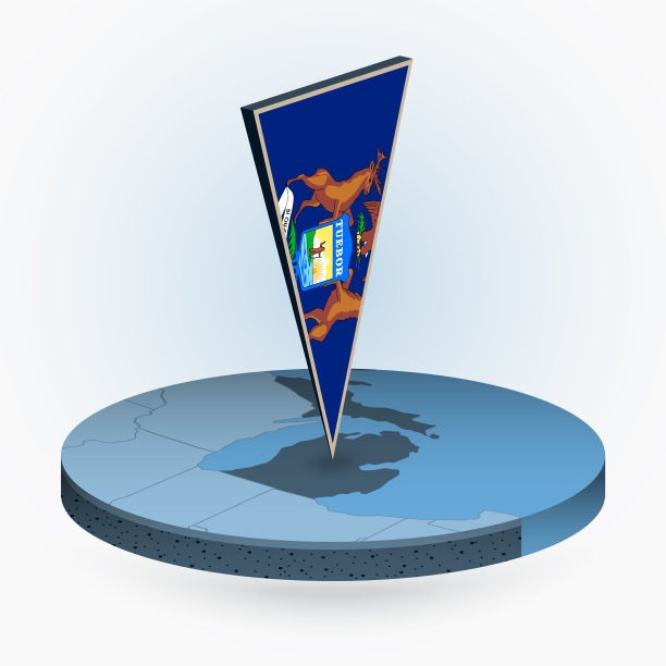 密歇根州地图以圆形等距绘制而成图片下载