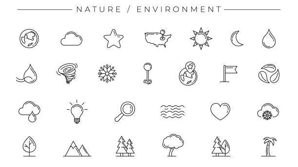 自然和环境概念线风格矢量图标集图片下载