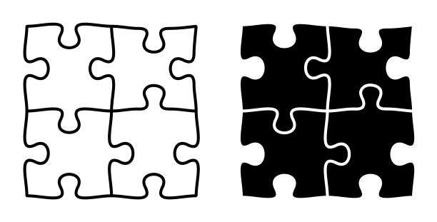 线性图标。拼图碎片是连接在一起的。团队合作。结合工作。益智玩具为儿童发展。简单的黑白矢量图片下载