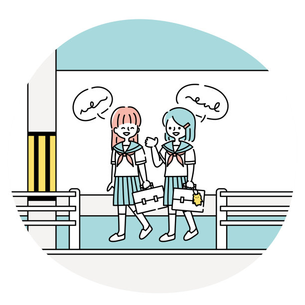 女学生们一边走在学校的路上一边交谈图片下载