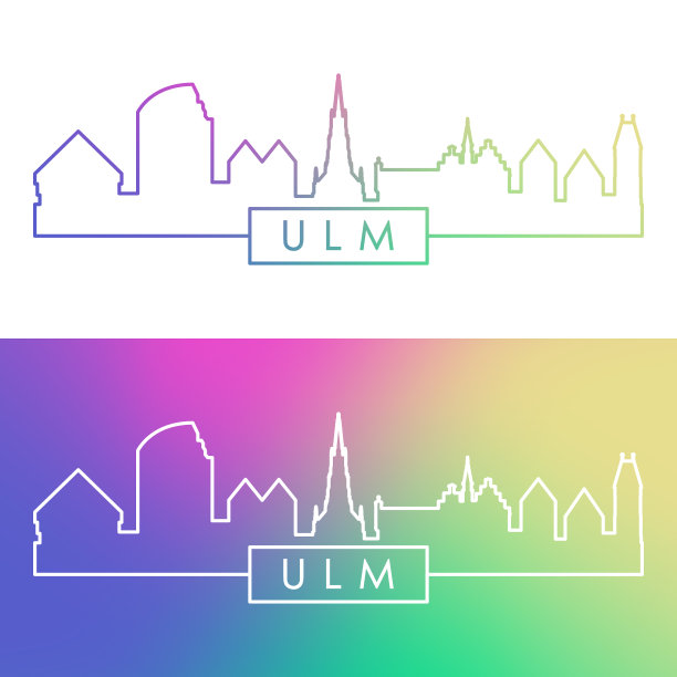 乌尔姆天际线。颜色线性风格。可编辑的矢量文件。图片下载