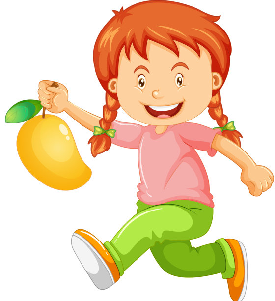 一个男孩抱着芒果水果的卡通人物图片下载