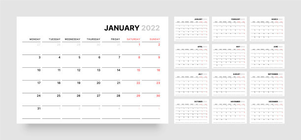 每月日历为2022年周开始图片下载