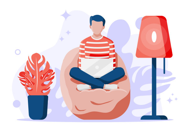 豆袋里的自由职业者男孩在家工作图片下载