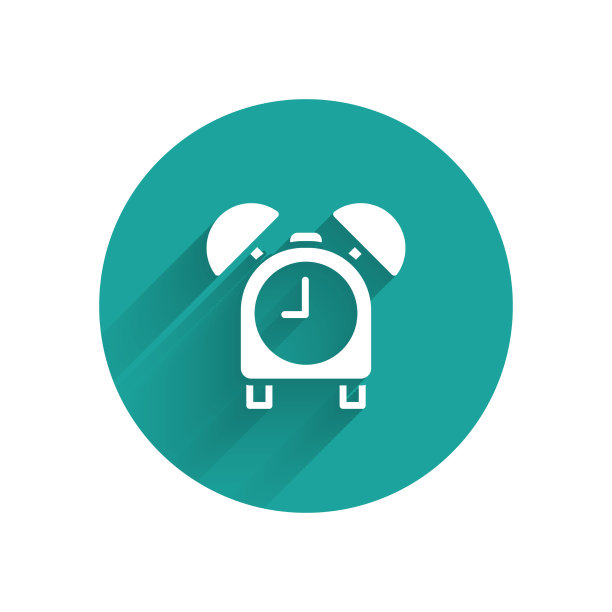 白色闹钟图标孤立与长影子图片下载