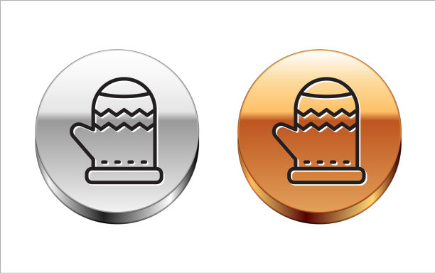 黑色线圣诞手套图标孤立在白色图片下载