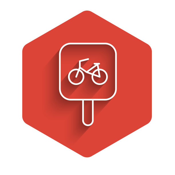 白线自行车停车标志与长隔离图片下载