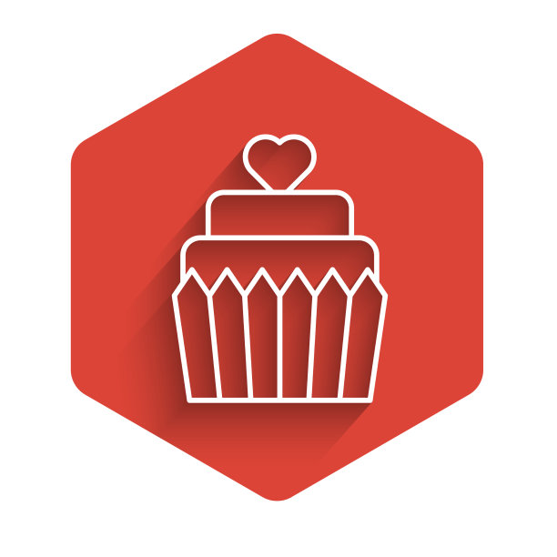 白色线婚礼蛋糕与心的图标隔离图片下载