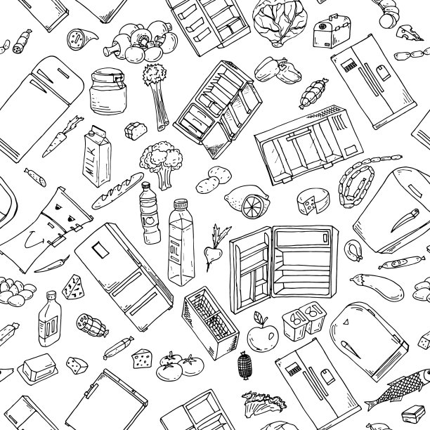 无缝图案食品和冰箱涂鸦图片下载