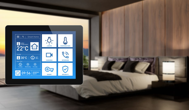 智能家居触摸屏设备的家庭控制与简单的概念应用程序设计。现代室内图片下载