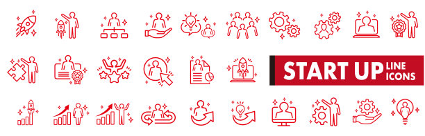 创业管理团队合作策略员工线图标设置图片下载