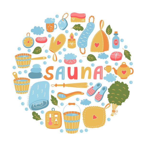 桑拿俄罗斯榕树彩色图标集图片下载