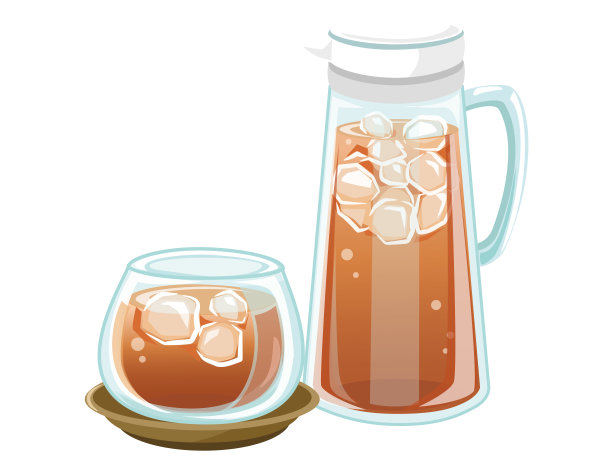 大麦茶和大麦茶壶，日本夏季传统图标插画[矢量图像]图片下载