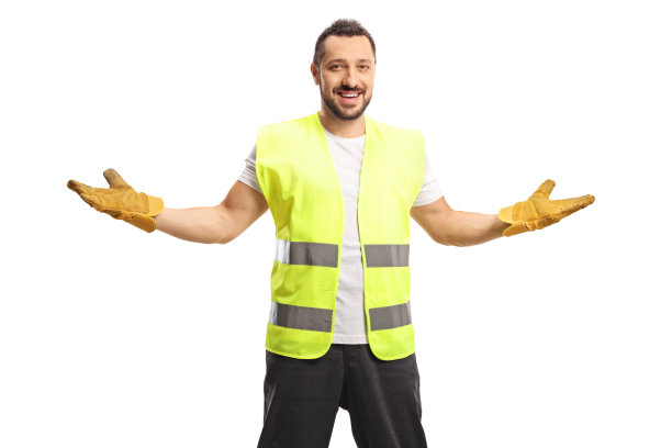 废物收集者微笑和打手势图片下载