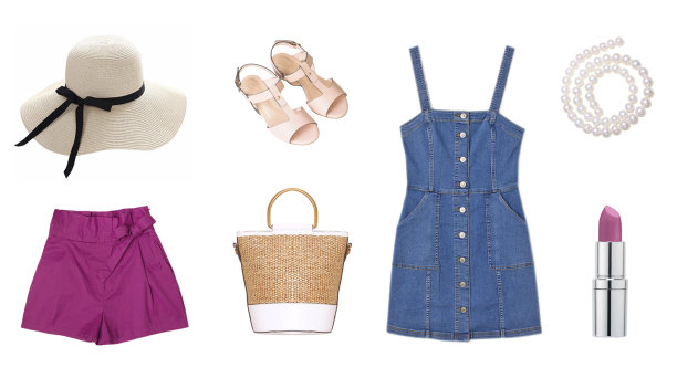 女性拼贴的衣服和配件孤立在白色的背景图片下载