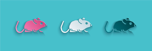 剪纸老鼠图标孤立在蓝色背景图片下载