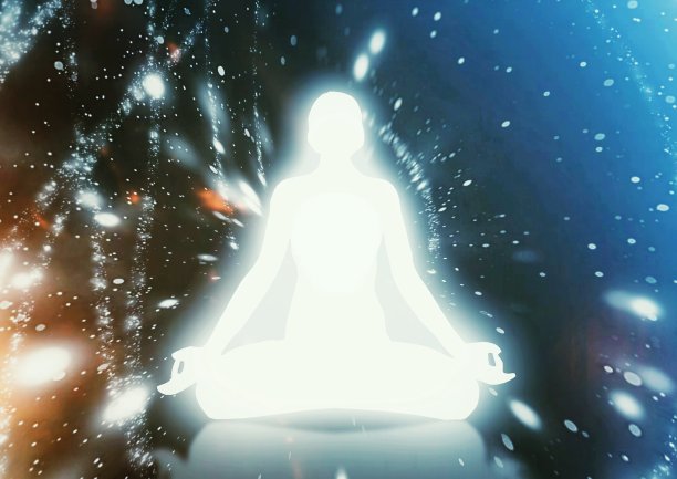 一个女人在一个奇妙的空间冥想的插图图片下载