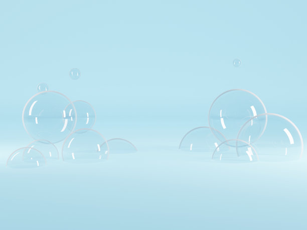 浅蓝色的3D背景和肥皂泡。图片下载
