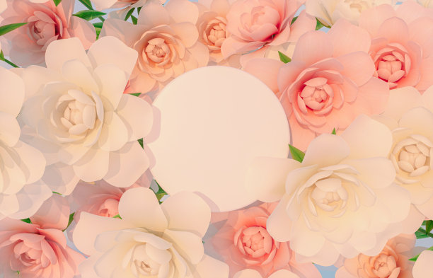 自然美丽的讲台背景产品展示与玫瑰花。图片下载