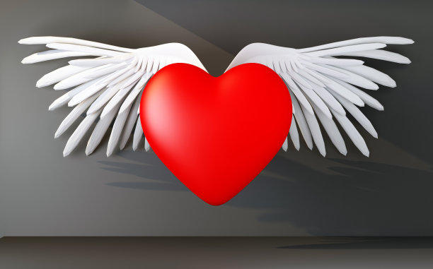 在光芒中有翅膀的心的象征图片下载