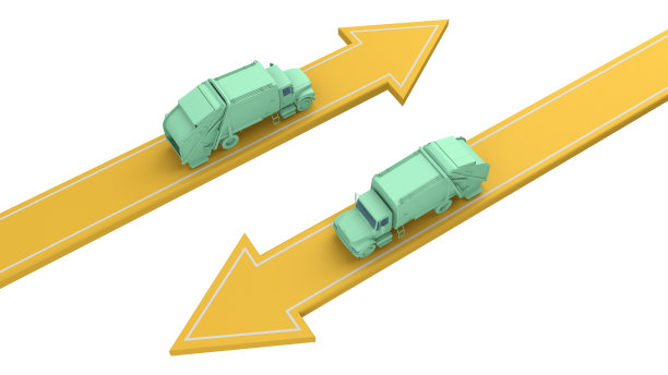 垃圾车朝不同的方向行驶图片下载