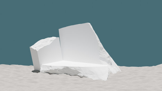 产品显示在石材和蓝色背景上的3d渲染。图片下载