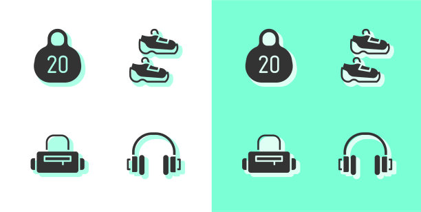 设置耳机、壶铃、运动包和运动鞋图片下载