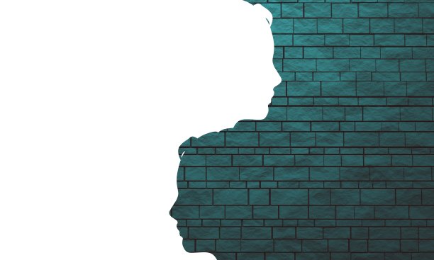 一个女性头部的剪影和砖墙的一部分图片下载