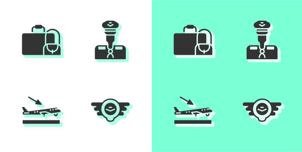 设航空标志手提箱和飞机降落图片下载