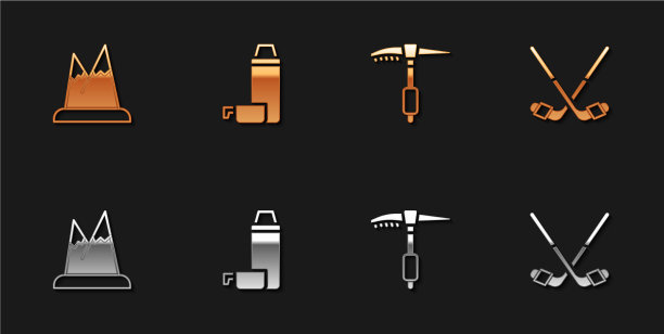 设置山脉热水瓶容器冰斧和图片下载