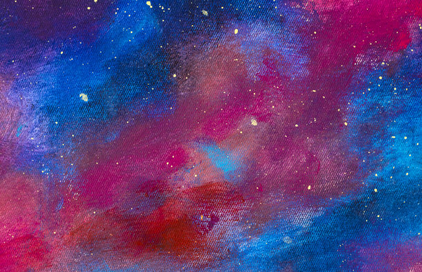 手绘背景油画丙烯在画布上风景与蓝色紫色星空背景图片下载