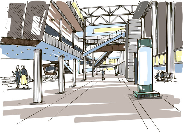 公共展览中心大厅-手绘草图图片下载