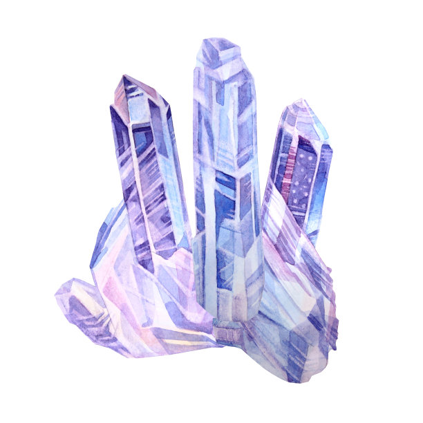 水彩矿物蓝色水晶钻石孤立在白色背景。手绘宝石冥想，办公用品，贴纸，速写本，卡片，庆祝，包装图片下载