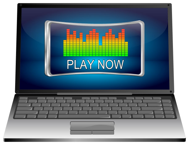 笔记本电脑与播放按钮- 3D插图图片下载