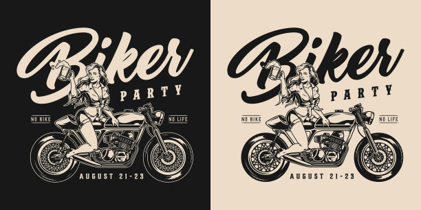 摩托车党复古单色标签图片下载
